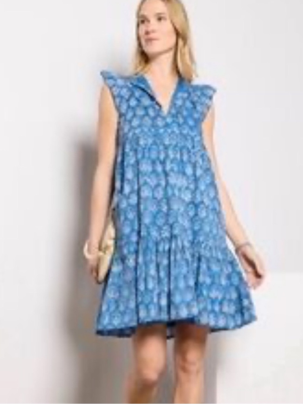 EMERSON FRY • Love Tomas blue white block printed tank dress Medium/Large